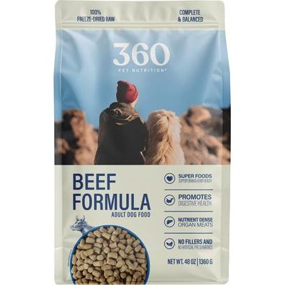 Alimento liofilizado para perros adultos sin cereales y con sabor a carne de res, bolsa de 48 oz