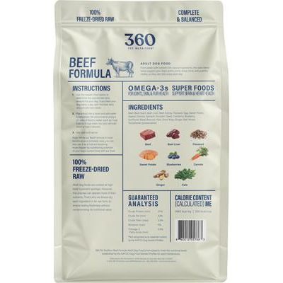 Alimento liofilizado para perros adultos sin cereales y con sabor a carne de res, bolsa de 48 oz