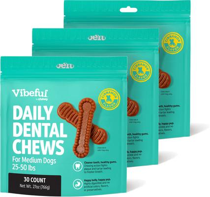 Medium Daily Dental Chew Treats for Dogs, Chicken Flavor, 30 count, bundle of 2