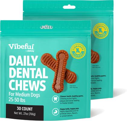 Medium Daily Dental Chew Treats for Dogs, Chicken Flavor, 30 count, bundle of 2