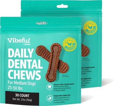 Medium Daily Dental Chew Treats for Dogs, Chicken Flavor, 30 count, bundle of 2