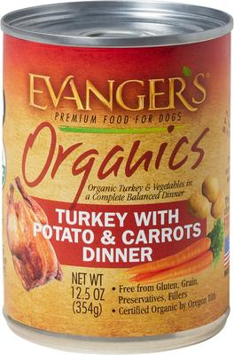 Comida enlatada para perros sin cereales Organics Turkey with Potato & Carrots Dinner, 12.5 oz (caja de 12)