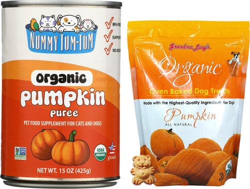 Bundle: Nummy Tum-Tum Pure Organic Pumpkin Canned Dog & Cat Food Supplement, 15-oz, case of 12 + Grandma Lucy's Organic Pumpkin Oven Baked Dog Treats, 14-oz bag