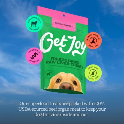 Bundle: Get Joy Superfood Beef Organ Freeze-Dried Dog Treats Variety Pack - Heart High Protein, Grain & Gluten-Free, 4-oz bag + Kidney High Protein, Grain & Gluten-Free, 4-oz bag + Liver High Protein, Grain & Gluten-Free, 4-oz bag