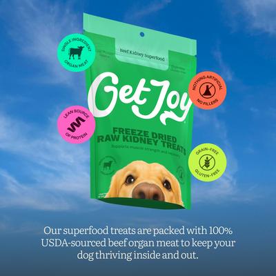 Bundle: Get Joy Superfood Beef Organ Freeze-Dried Dog Treats Variety Pack - Heart High Protein, Grain & Gluten-Free, 4-oz bag + Kidney High Protein, Grain & Gluten-Free, 4-oz bag + Liver High Protein, Grain & Gluten-Free, 4-oz bag