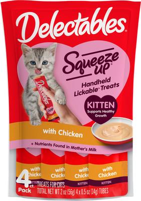 Delectables Squeeze Up Complete & Balanced Tuna & Salmon Lickable Kitten Treats, 0.5-oz tube, case of 32