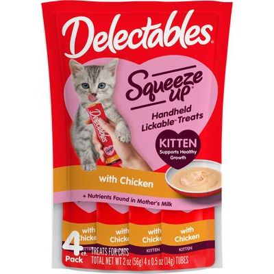 Delectables Squeeze Up Complete & Balanced Tuna & Salmon Lickable Kitten Treats, tubo de 0.5 oz, caja de 32