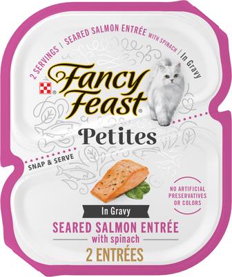 Petites In Gravy Seared Salmon with Spinach Entree Wet Cat Food, 24 Servings, 2.8-oz tray, case of 12