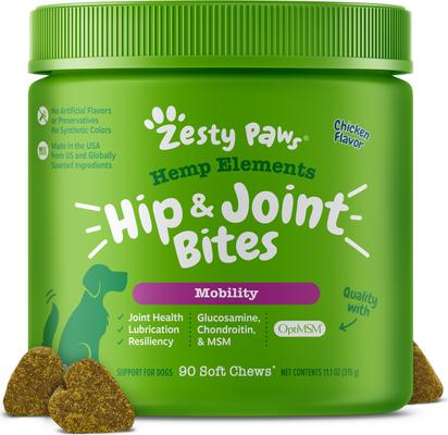 Hemp Elements Hip & Joint Bites Chicken Flavored Soft Chews Glucosamine Supplement for Dogs, 90 count
