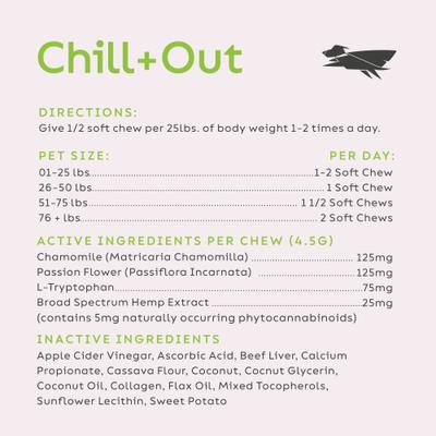 Chill + Out Calming Broad Spectrum Hemp Extract Soft Chews Supplement for Dogs & Cats, 60 count