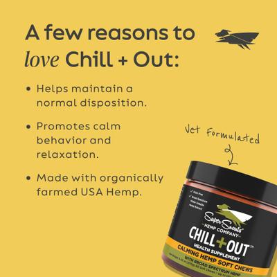Chill + Out Calming Broad Spectrum Hemp Extract Soft Chews Supplement for Dogs & Cats, 60 count