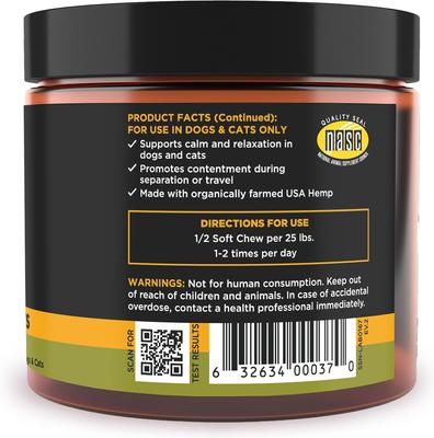 Chill + Out Calming Broad Spectrum Hemp Extract Soft Chews Supplement for Dogs & Cats, 60 count