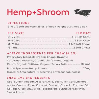 Hemp + Shroom Immunity Soft Chews Broad Spectrum Hemp Extract Supplement for Dogs & Cats, 30 count
