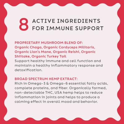 Hemp + Shroom Immunity Soft Chews Broad Spectrum Hemp Extract Supplement for Dogs & Cats, 30 count