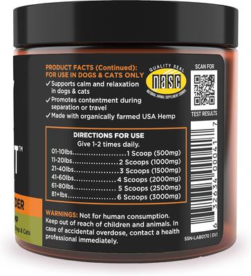 Chill + Out Calming Broad Spectrum Hemp Extract Powder Supplement for Dogs & Cats, 2.64-oz jar