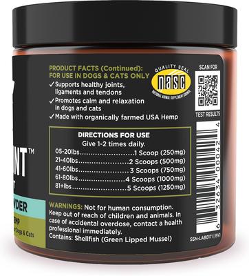 Hemp + Joint Mobility Broad Spectrum Hemp Extract Powder Supplement for Dogs & Cats, 2.64-oz jar