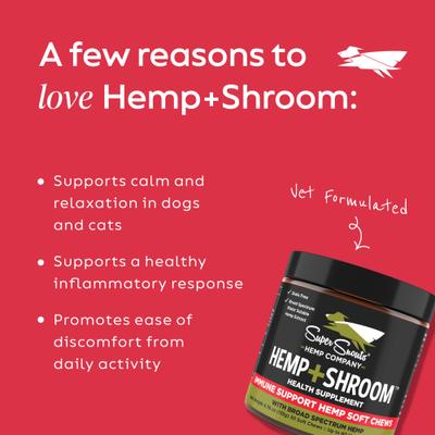 Hemp + Shroom Immunity Soft Chews Broad Spectrum Hemp Extract Supplement for Dogs & Cats, 30 count