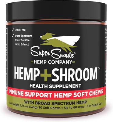 Hemp + Shroom Immunity Soft Chews Broad Spectrum Hemp Extract Supplement for Dogs & Cats, 30 count