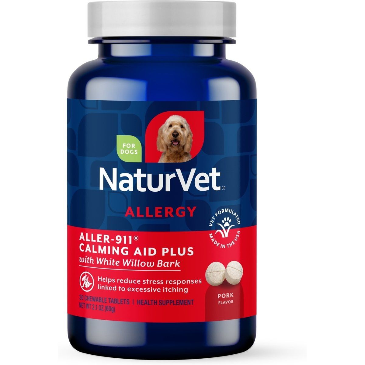 NaturVet Aller-911 Calming Aid Plus, envase de 30 tabletas para perros