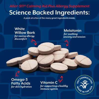 Aller-911 Plus White Willow Bark Chewable Tablets Calming Supplement for Dogs, 30 count