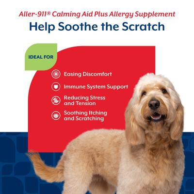 NaturVet, Aller-911 Calming Aid Plus, tabletas calmantes con sauce blanco y melatonina para perros, sabor cerdo, 30 tabletas
