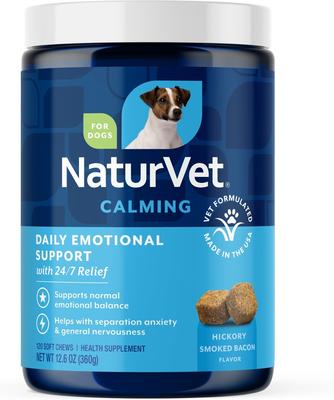 Emotional Support Hickory Smoked Bacon Flavor Calming Supplement for Dogs, 120 count