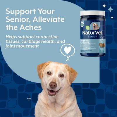 NaturVet, Advanced Joint Care Senior, masticables con glucosamina, MSM, colágeno, condroitina y mejillón verde para perros mayores, sabor tocino y pollo, 60 / 120 unidades