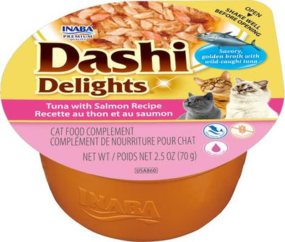 Dashi Delights Tuna with Salmon Recipe in Broth Grain-Free Cat Food Topping, 2.5-oz cup, case of 6