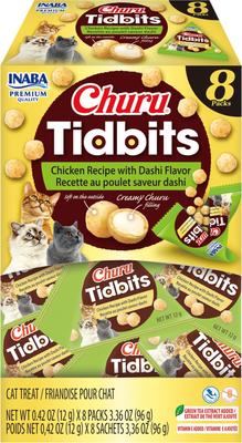Churu Tidbits - Receta de pollo con sabor a dashi - Golosinas sin cereales para gatos, tubo de 0,42 oz, 8 unidades