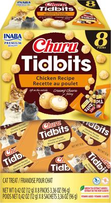 Churu Tidbits - Receta de pollo con sabor a dashi - Golosinas sin cereales para gatos, tubo de 0,42 oz, 8 unidades