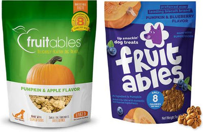 Paquete: Golosinas para perros Fruitables sabor calabaza y arándano + golosinas sabor calabaza y manzana