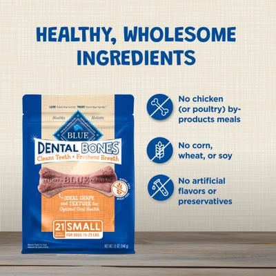 Dental Bones Small All Natural Rawhide-Free Dental Dog Treats, 21 count