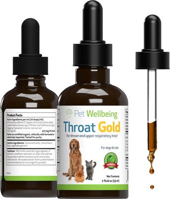Throat Gold Bacon Flavored Liquid Respiratory Supplement for Dogs & Cats, 2-oz bottle, Green