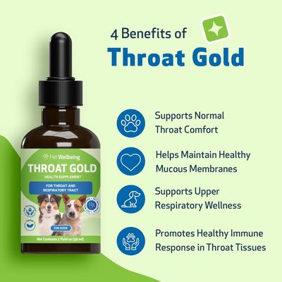 Throat Gold Bacon Flavored Liquid Respiratory Supplement for Dogs & Cats, 2-oz bottle, Green