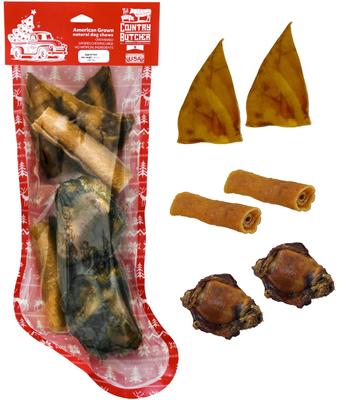 Christmas Stocking 6 Piece Variety Pack Dog Natural Chew Treats with Holiday header, 6.6-oz