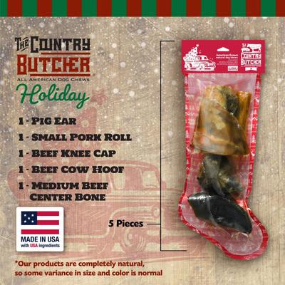 Christmas Stocking 5 Piece Variety Pack Dog Natural Chew Treats with Holiday header, 10.8-oz
