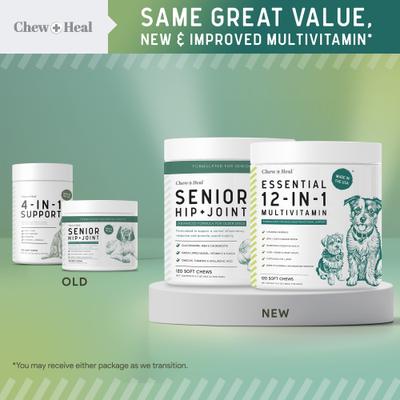 Essential 12-in-1 Multifunctional Support Chews Dog Supplement & Chew + Heal Senior Hip + Joint Chews Dog Supplement, 240 count