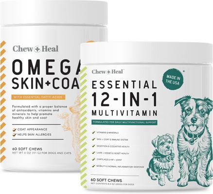 Essential 12-In-1 Multifunctional Support Chews Dog Vitamin Supplement & Chew + Heal Omega Skin + Coat Chews Dog Vitamin Supplement, 120 count