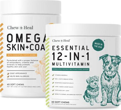 Essential 12-In-1 Multifunctional Support Chews Dog Vitamin Supplement & Chew + Heal Omega Skin + Coat Chews Dog Vitamin Supplement, 120 count