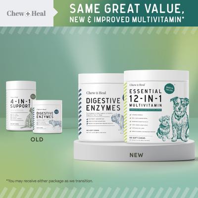 Essential 12-in-1 Multifunctional Support Chews Dog Supplement & Chew + Heal Digestive Enzymes Chews Dog Supplement, 240 count