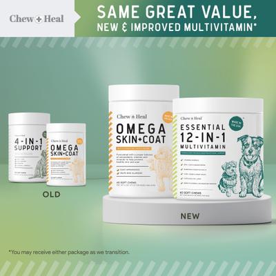 Essential 12-In-1 Multifunctional Support Chews Dog Vitamin Supplement & Chew + Heal Omega Skin + Coat Chews Dog Vitamin Supplement, 120 count