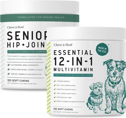 Essential 12-in-1 Multifunctional Support Chews Dog Supplement & Chew + Heal Senior Hip + Joint Chews Dog Supplement, 240 count