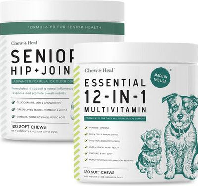 Essential 12-in-1 Multifunctional Support Chews Dog Supplement & Chew + Heal Senior Hip + Joint Chews Dog Supplement, 240 count