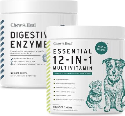 Essential 12-in-1 Multifunctional Support Chews Dog Supplement & Chew + Heal Digestive Enzymes Chews Dog Supplement, 240 count
