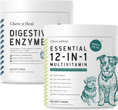 Essential 12-in-1 Multifunctional Support Chews Dog Supplement & Chew + Heal Digestive Enzymes Chews Dog Supplement, 240 count