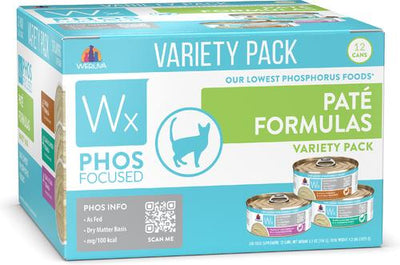 Wx Phos Focused Pate Variety Pack Alimento húmedo para gatos sin cereales, lata de 5.5 oz, 12 unidades