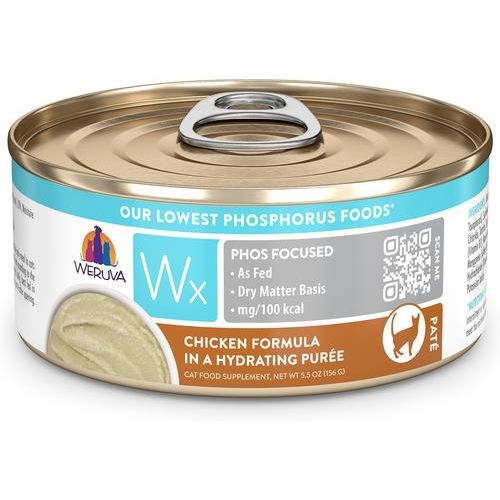 Alimento húmedo para gatos Wx Phos Focused Chicken Formula en salsa sin cereales, lata de 3 oz, caja de 12