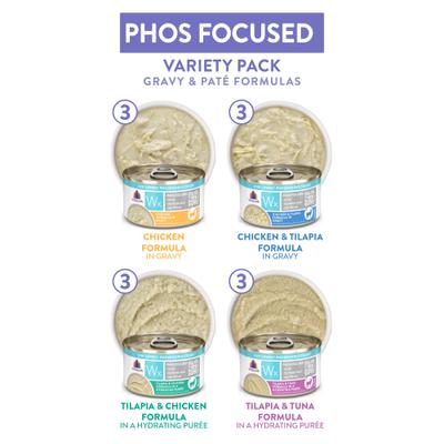 Wx Phos Focused Pate & Gravy Variety Pack Grain-Free Wet Cat Food, 3-oz can, case of 12