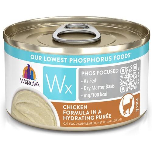 Alimento húmedo para gatos Wx Phos Focused Chicken Formula en salsa sin cereales, lata de 3 oz, caja de 12