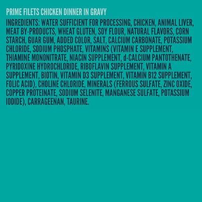 Comida húmeda para gatos Prime Filets Chicken Dinner en salsa, 5.5 oz, caja de 24